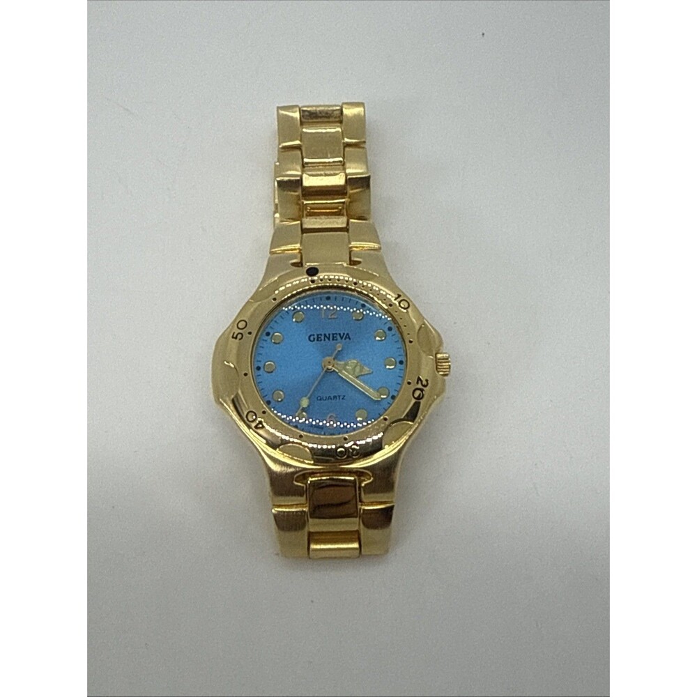 Geneva Women’s Watch Sky Blue Dials Gold Bezel Gold Bracelet